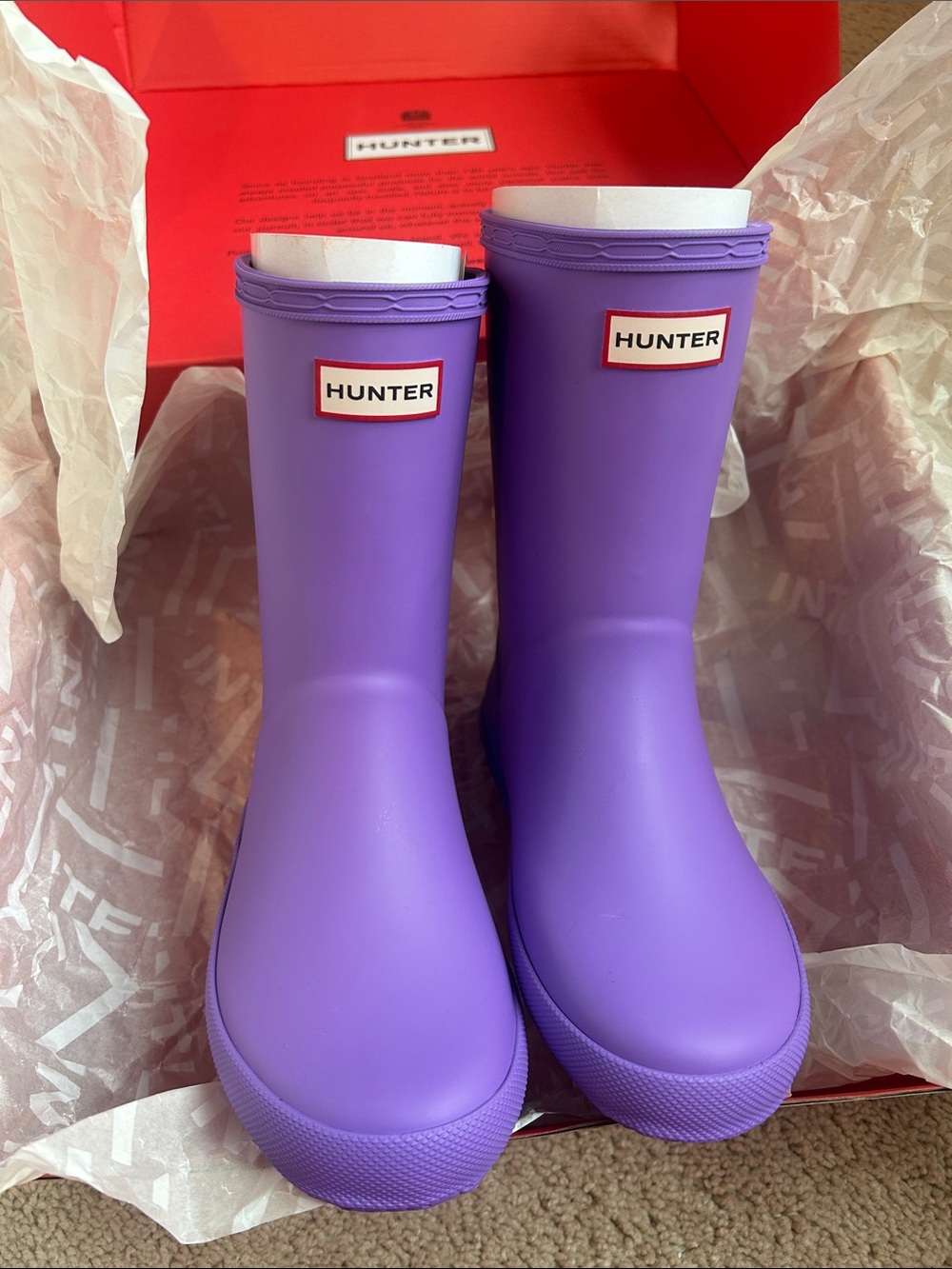 NWT, Hunter Kids First Classic Rain Boots Purple, 13